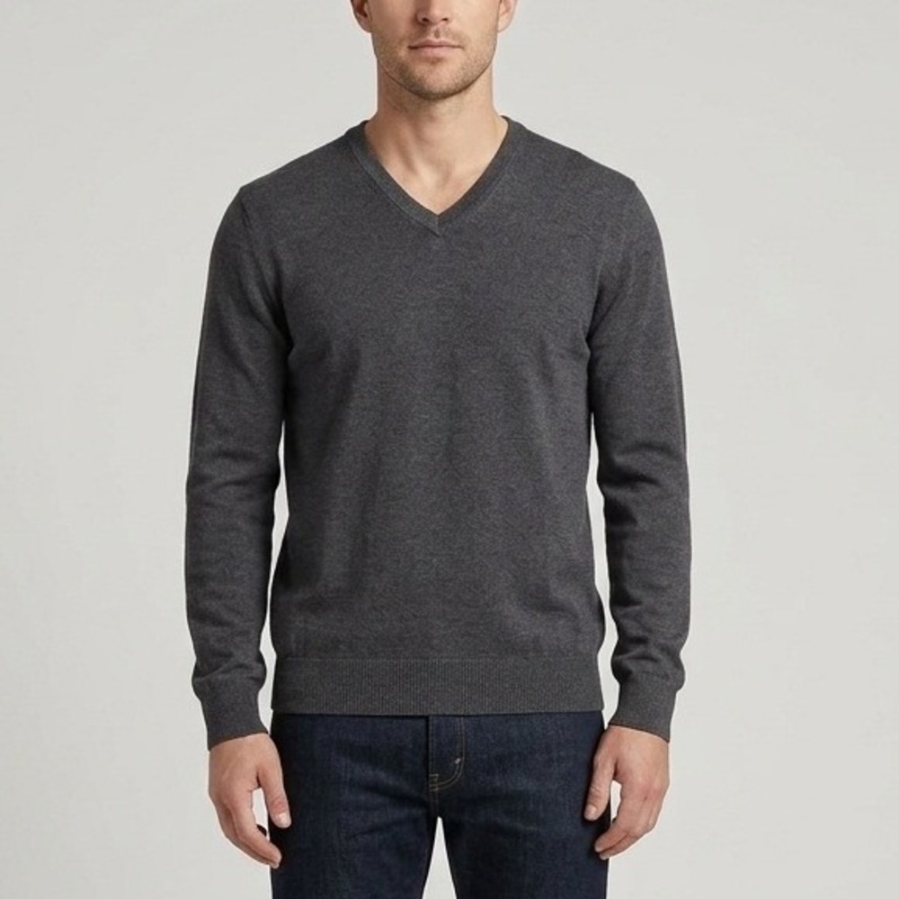 Calvin Klein Mens Extra Fine Merino Wool V-Neck Sweater Charcoal Gray Large L